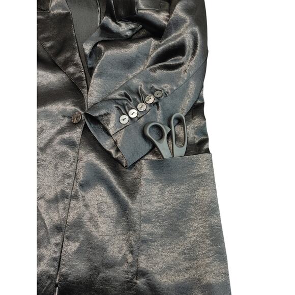 AQUA Blazer Jacket Lined Satin Black Notch Collar Pockets Womens Medium - Picture 3 of 6